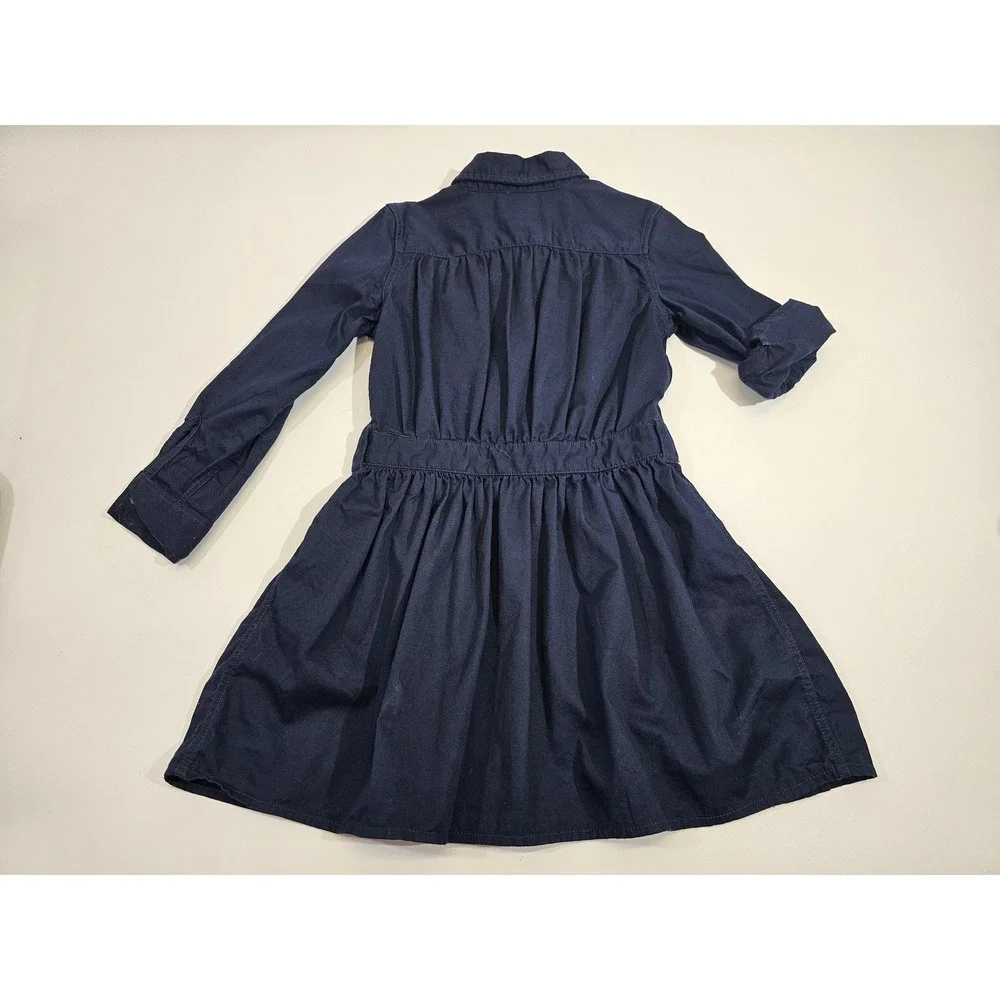 Ralph Lauren Shirt Dress Kids 6 Navy Blue Cotton Button Down Long Sleeve Classic
